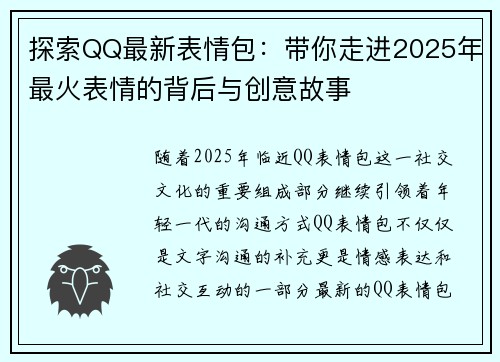 探索QQ最新表情包：带你走进2025年最火表情的背后与创意故事